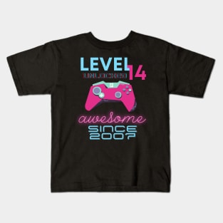 Level 14 Unlocked Awesome 2007 Video Gamer Kids T-Shirt